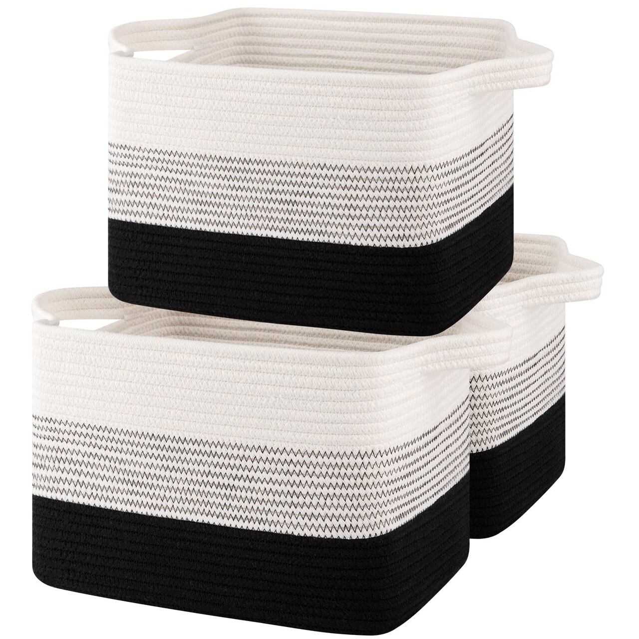 Storage Baskets for Organizing, Woven Baskets for Shelves, Rectangle Decorative Organizer for Storage Clothes, Toy, Books, Towels Nursery Bins 3 Pack (Gradient Black)